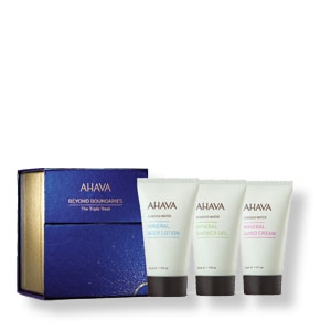 AHAVA - Triple-Pflegeset mit je 40 ml Duschgel, Bodylotion und Handcreme